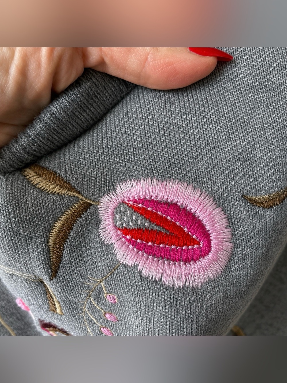 Floryday Gray and Pink Floral Embroidered Sweater Size S - Picture 6 of 8